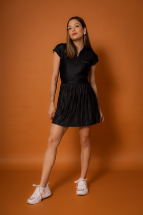 VESTIDO PLISSADO GOLDEN PRETO